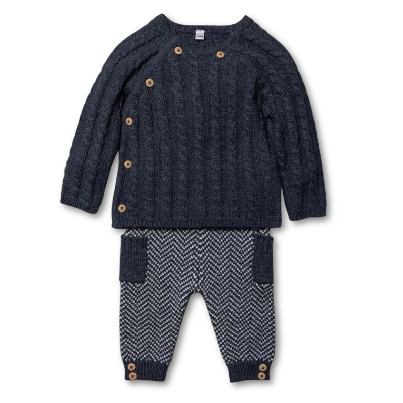 Navy Cable Knit 2 Piece Outfit