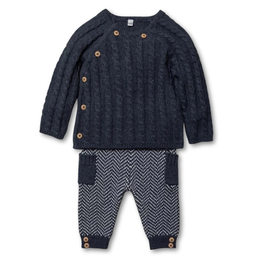 Navy Cable Knit 2 Piece Outfit