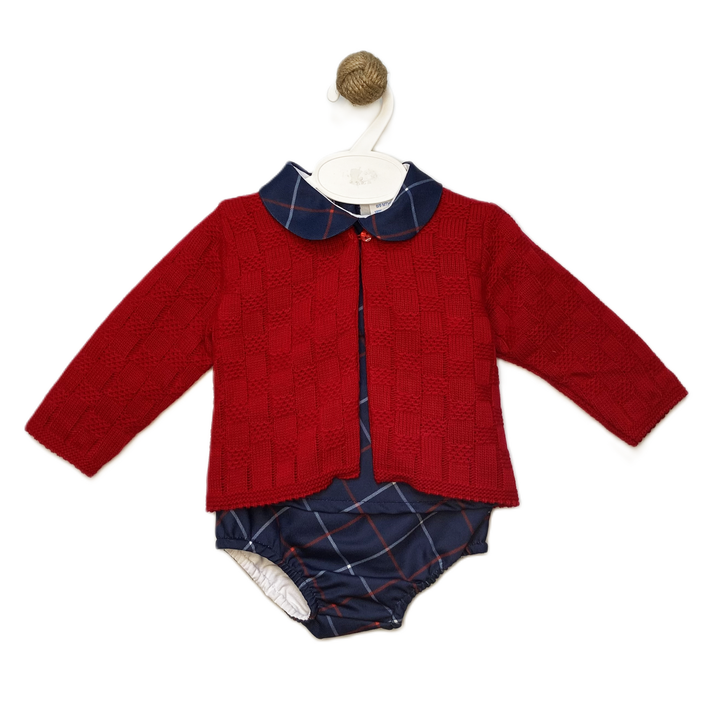 Baby Tartan Outfit With Cable Knit Cardigan