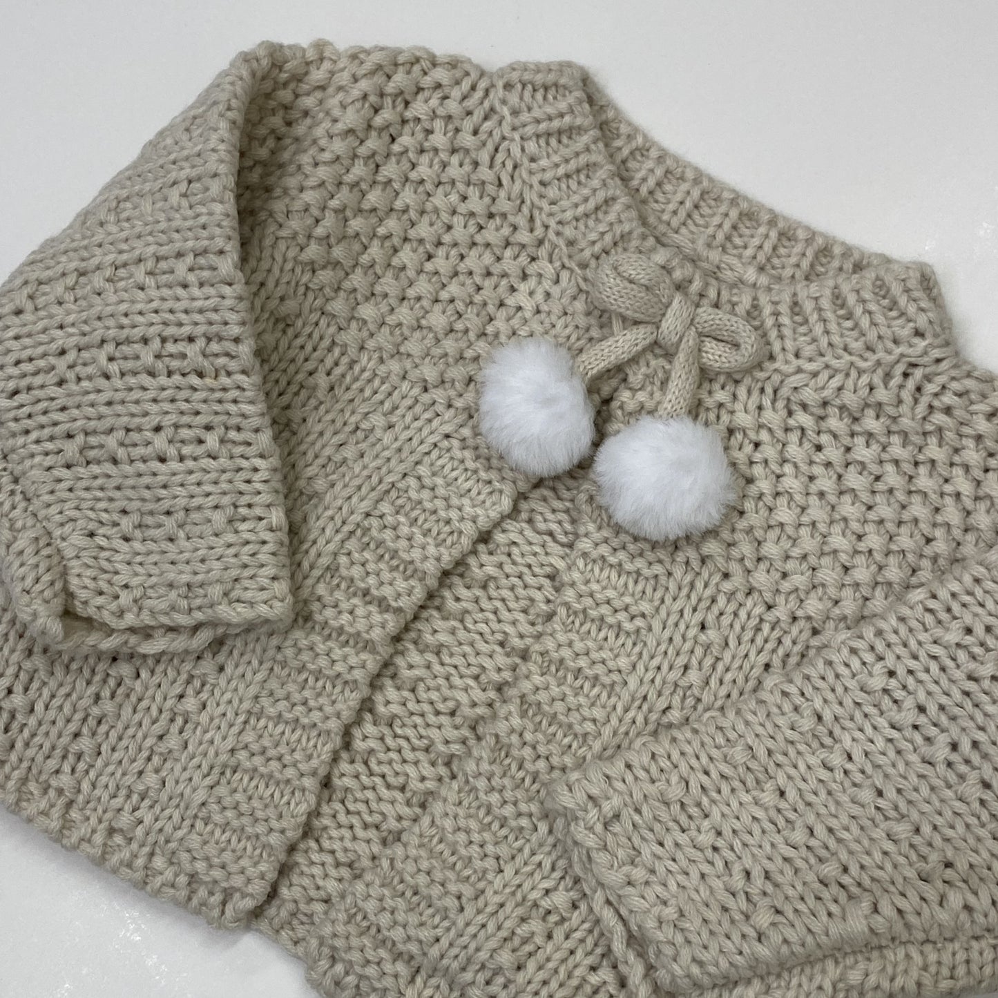 Knitted Bolero Cardigan and Pom Pom Hat Set