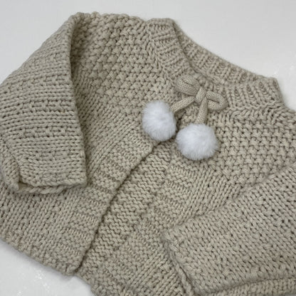 Knitted Bolero Cardigan and Pom Pom Hat Set