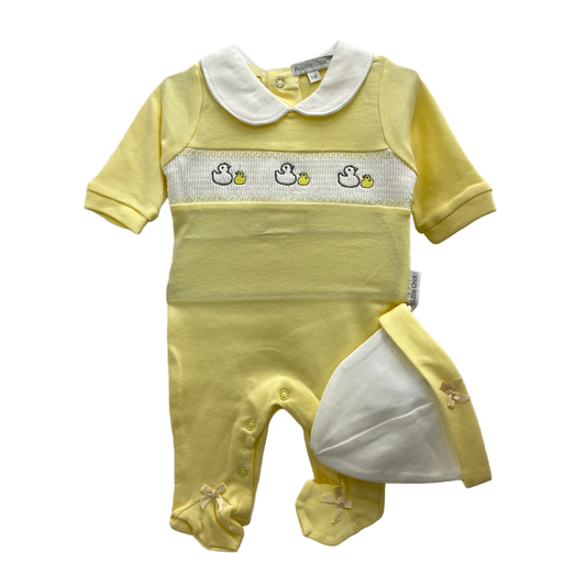 Lemon Duckling Smocked Sleepsuit Set