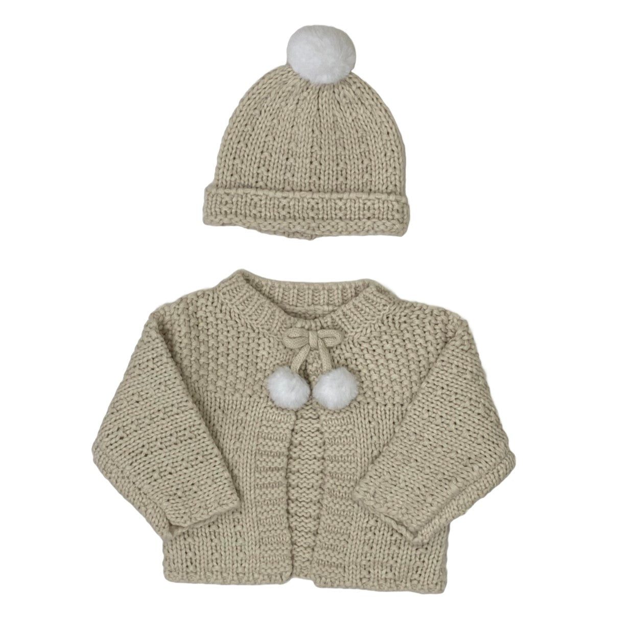 Knitted Bolero Cardigan and Pom Pom Hat Set