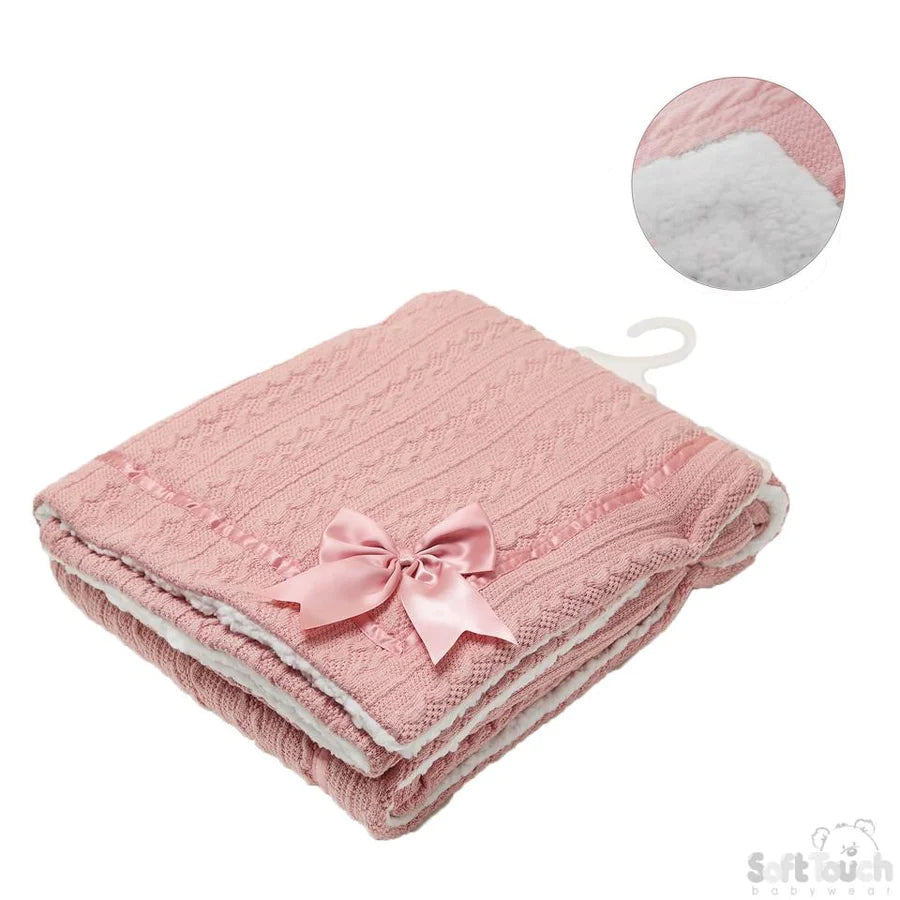 Satin Bow Cable Knit Blanket